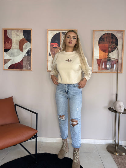 Calvin Klein Nakışlı Sweatshirt Bej