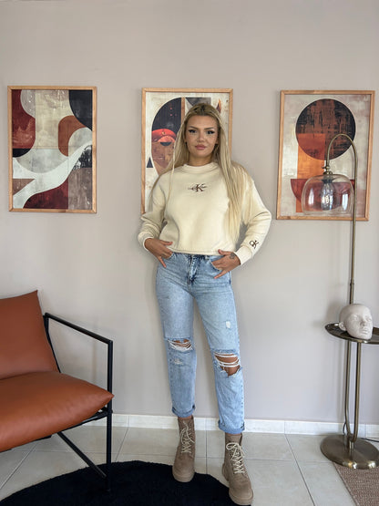 Calvin Klein Nakışlı Sweatshirt Bej